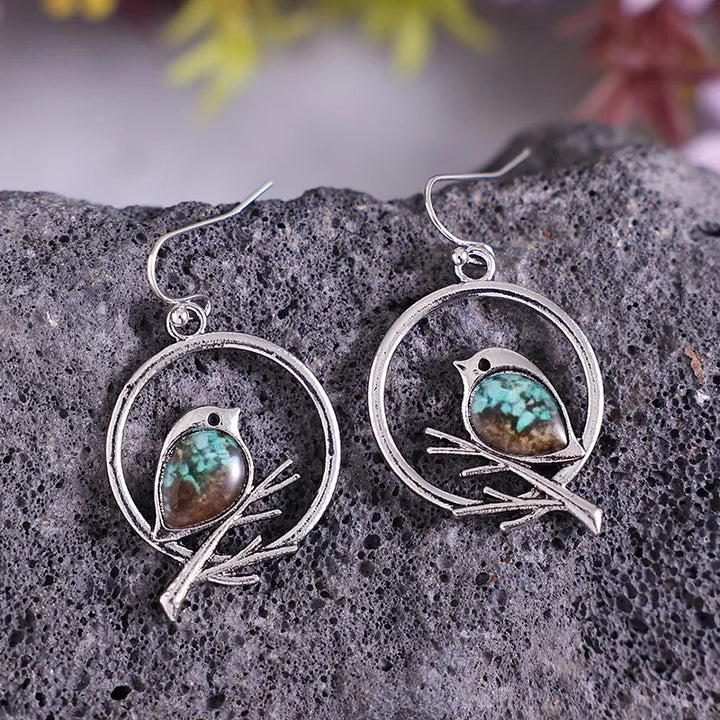 Vintage Bird on Branch Earrings Symbol of Freedom & Serenity, view 4 - Elena Harper
