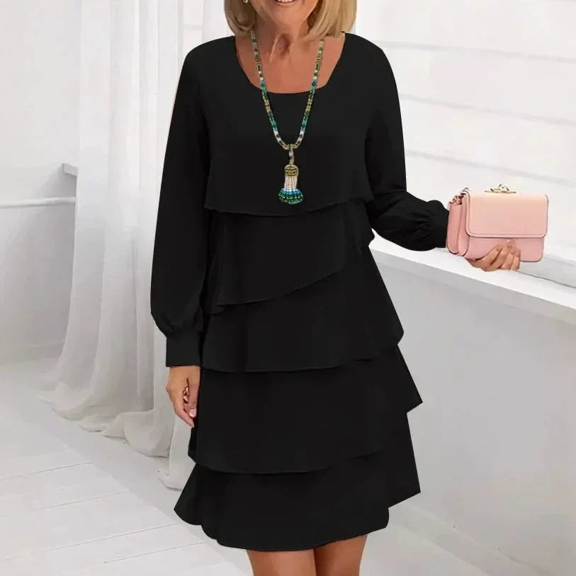 Margaret Elegant Comfort Ruffle Dress Long Sleeve - Elena Harper