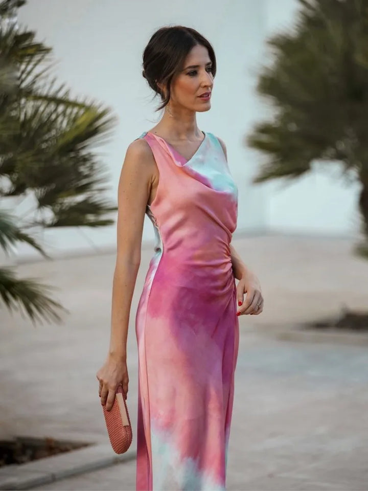 Talia - Tie-Dye Dress with Shawl Collar