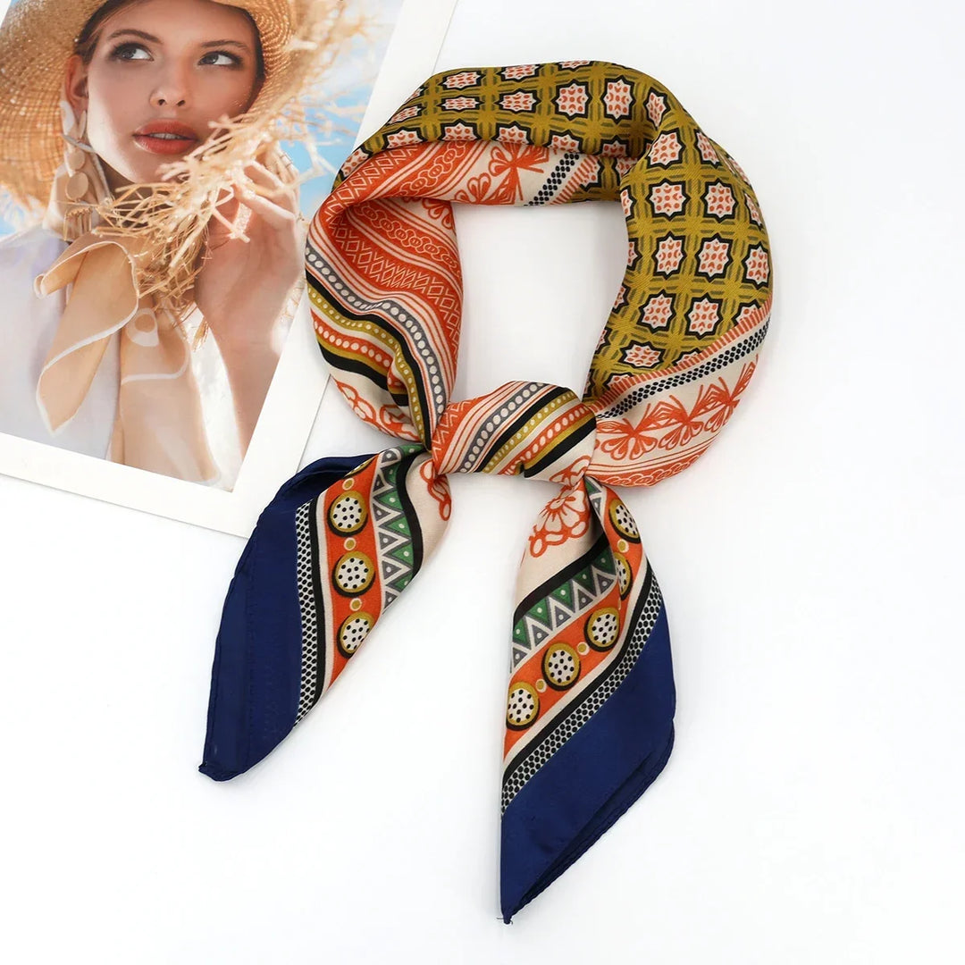 Printed Satin Square Scarf for Women - Hair and Bag Accessory