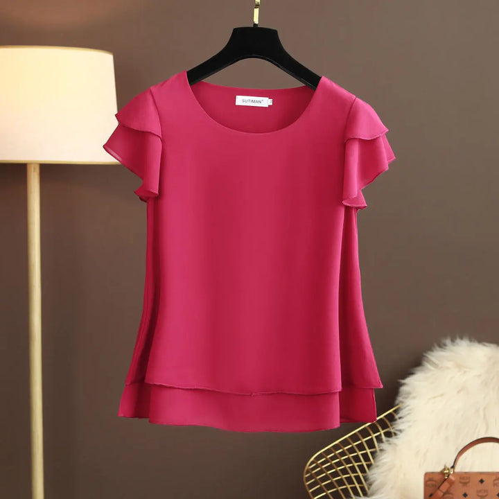 Women's Elegant O-Neck Short Sleeve Blouse - Versatile & Stylish