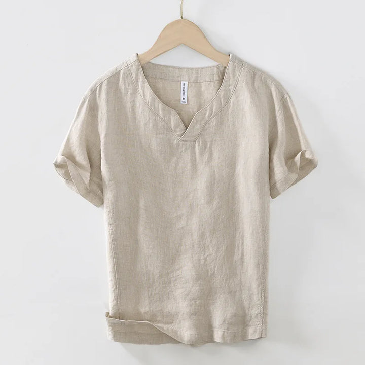 Short Sleeved Linen Shirt with Relaxed Fit for Men - Elena Harper