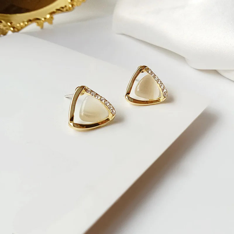Sophisticated Triangular Opal and Crystal Earrings