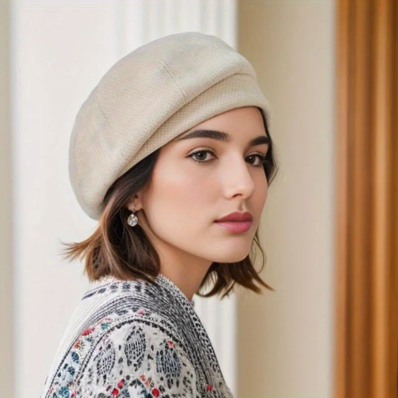 Cosetta Chic Checked Beret, view 5 - Elena Harper