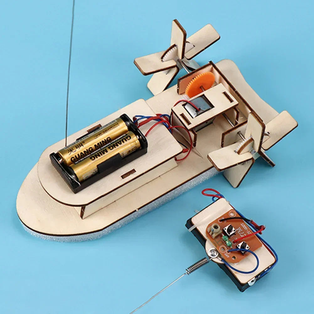 Kid's Educational Wooden Electric Toy Boat Building Kit