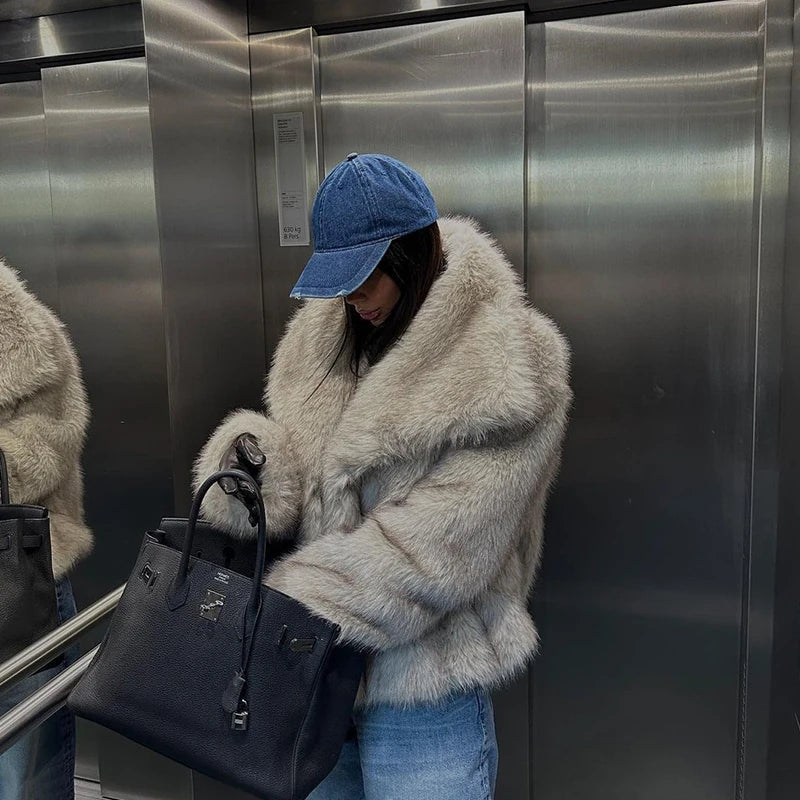 Corinne Faux Fur Coat with Oversized Shawl Collar for Women - Elena Harper