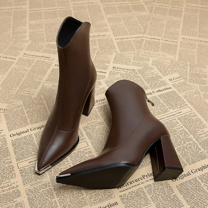 Ankle Boots Pointed Toe Boots Metal Tip