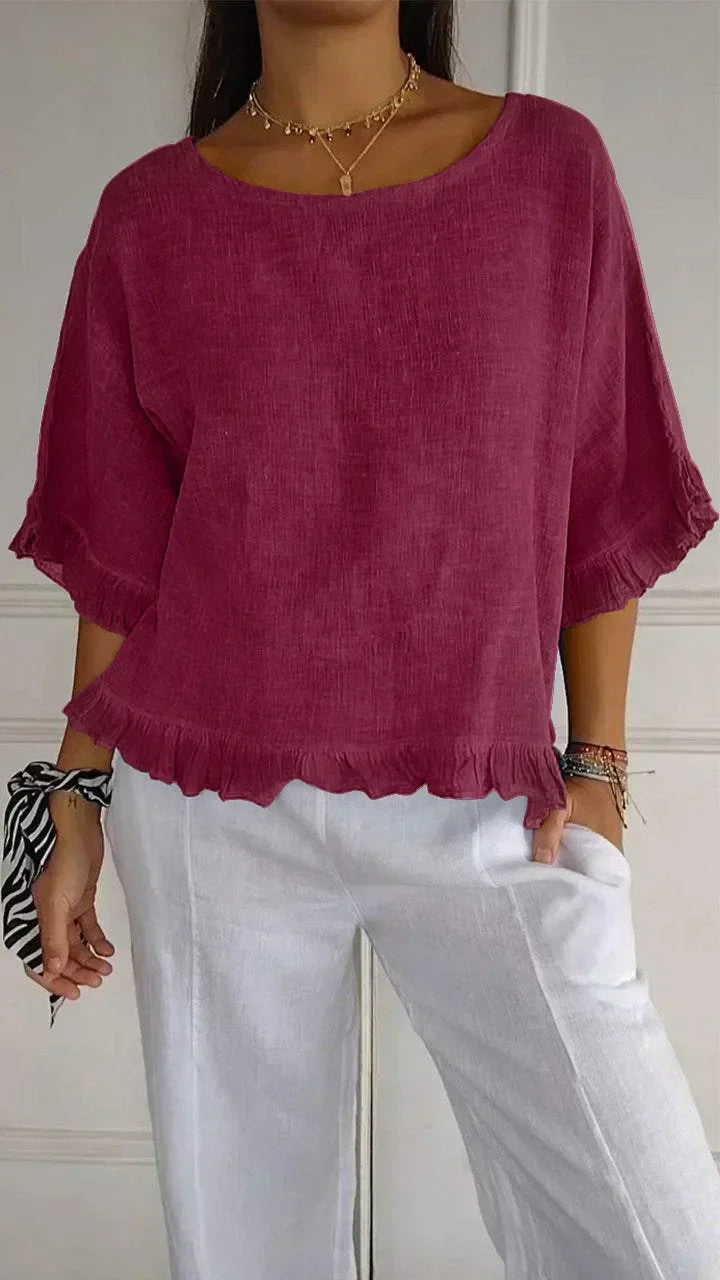 Patsy Round Neck Blouse Made of Linen, view 3 - Elena Harper