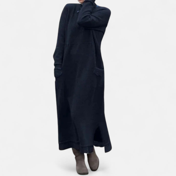 Mara Knitted Maxi Dress Cozy Long Sleeve Oversized Winter Dress - Elena Harper