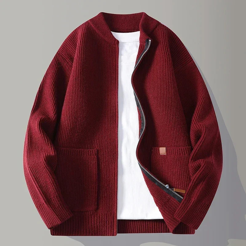 Archer Ribbed Knit Jacket with Zip Front and Roomy Pockets for Men - Elena Harper