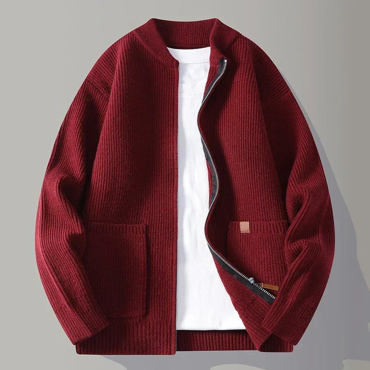 Archer Ribbed Knit Jacket with Zip Front and Roomy Pockets for Men - Elena Harper