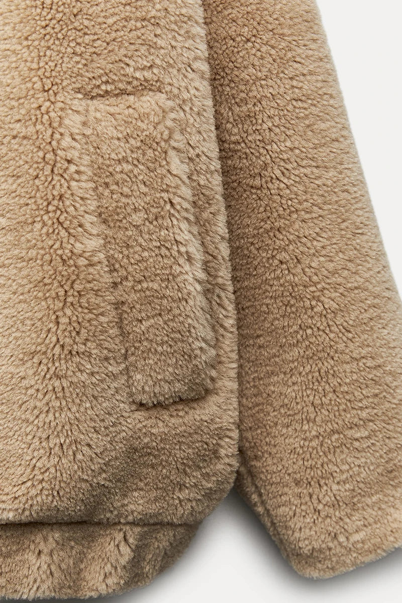 Adelaide Teddy Faux Fur Coat with Drop Shoulder Drape for Women - Elena Harper
