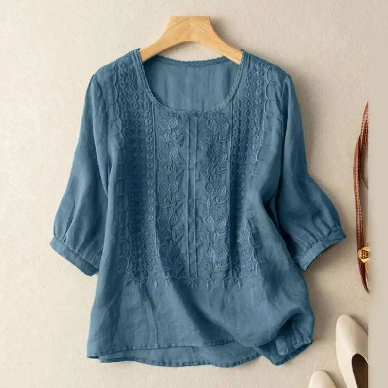 Jessica | Women's Embroidered Blouse with Round Neckline