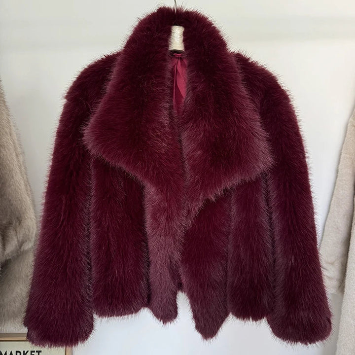 Corinne Faux Fur Coat with Oversized Shawl Collar for Women - Elena Harper