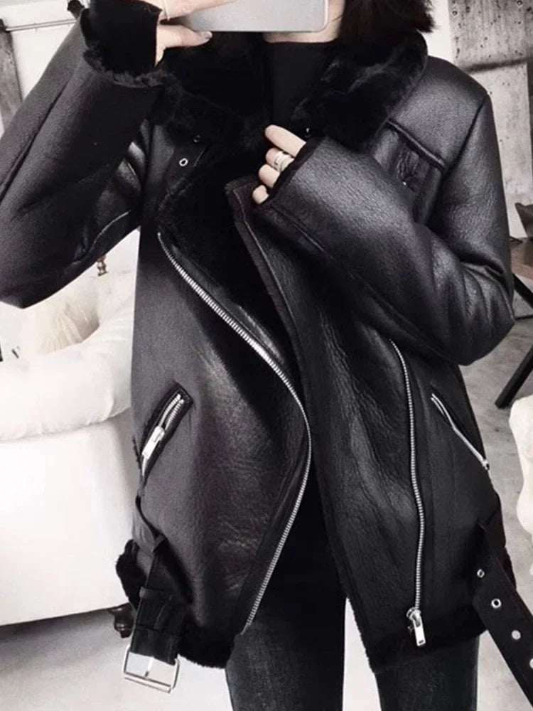 Camille - Thick Faux Leather Coat