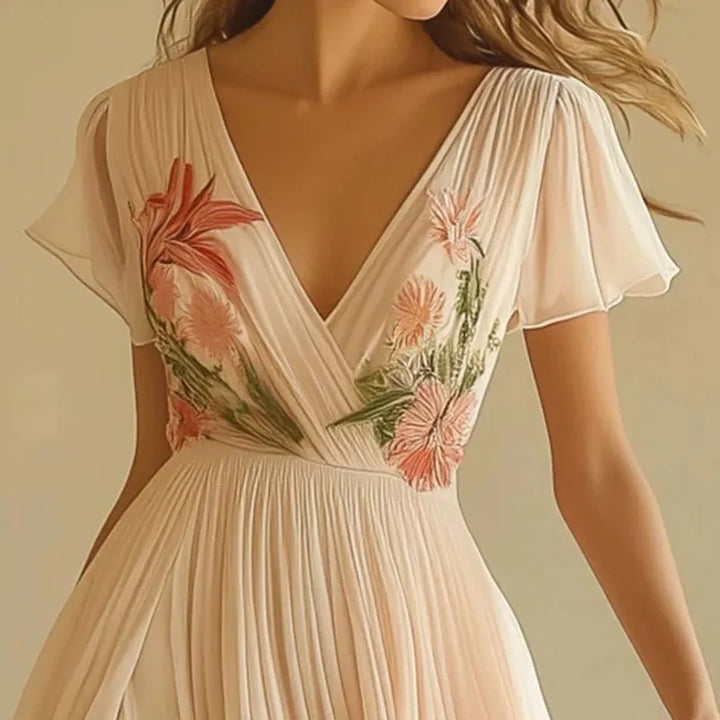 Amelia Elegant High Waist V-Neck Party Dress - Elena Harper
