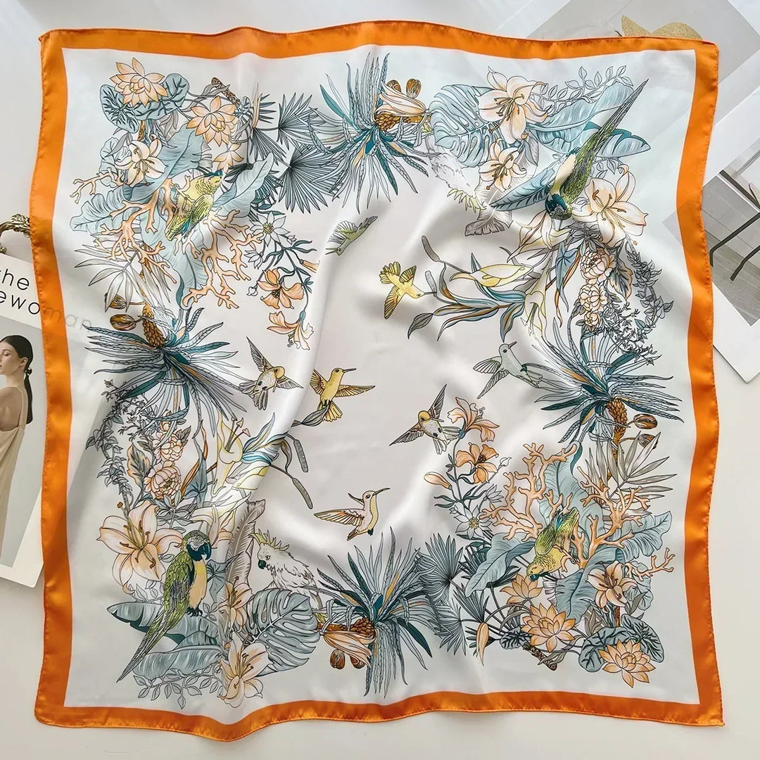 Printed Satin Square Scarf for Women - Hair and Bag Accessory