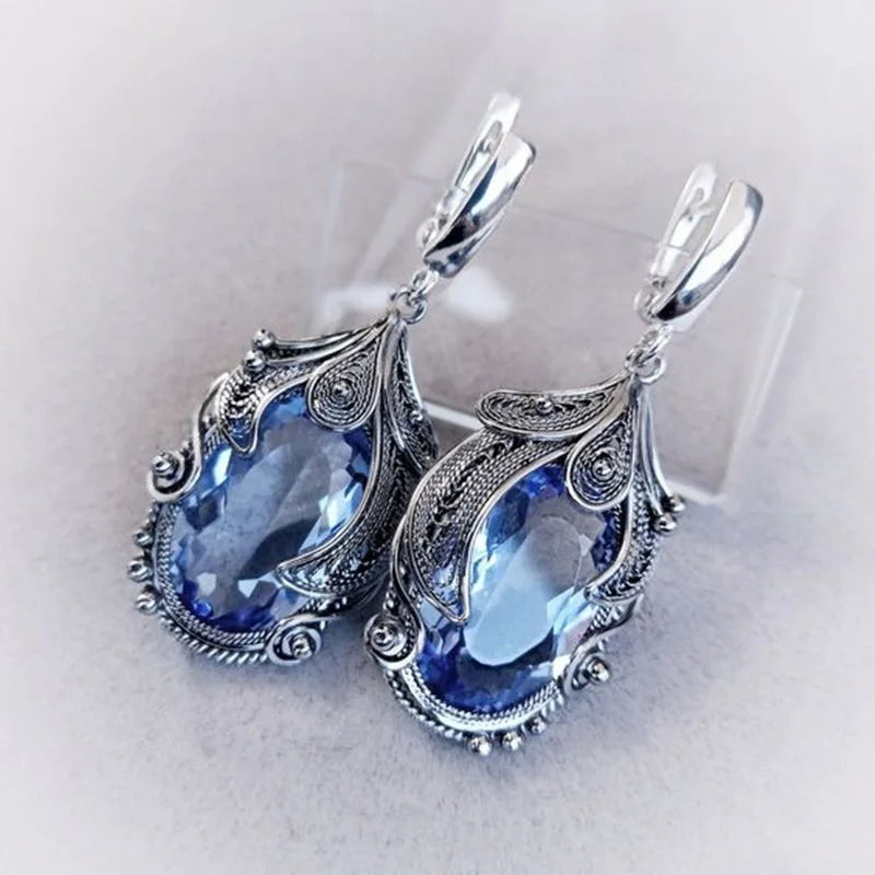 Blue Quartz Gem Earrings retro crystal Earrings - Elena Harper