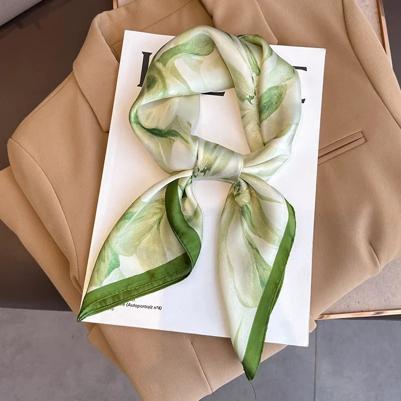 Printed Satin Square Scarf for Women - Hair and Bag Accessory