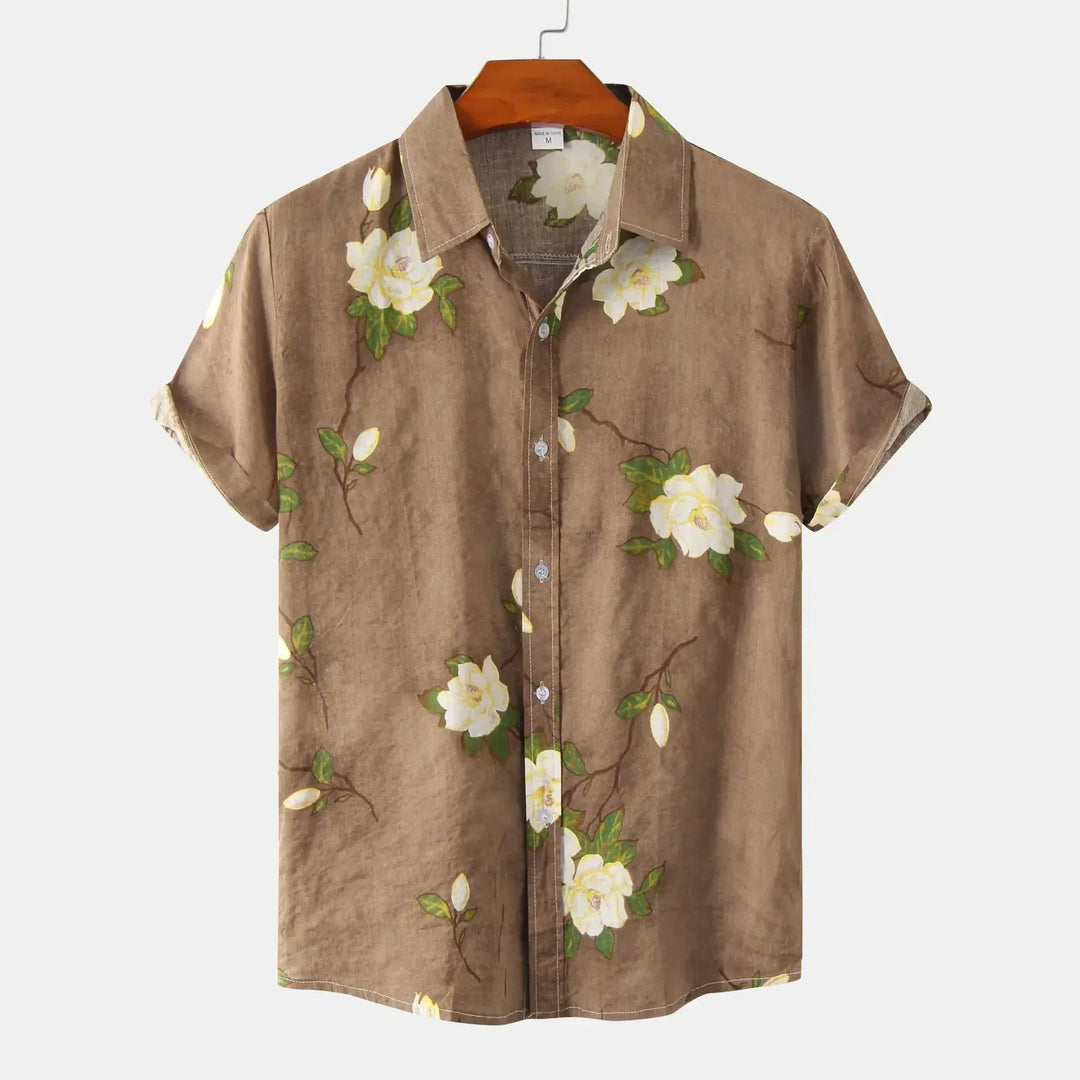 Men's Summer Button-Up Shirt, Floral Print and Tailored Fit