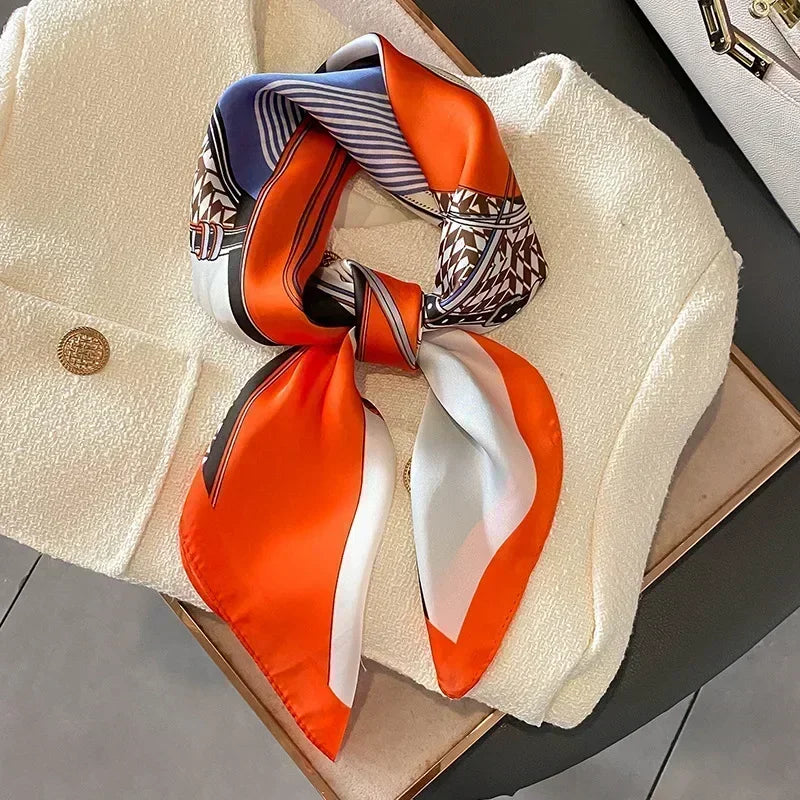 Printed Satin Square Scarf for Women - Hair and Bag Accessory