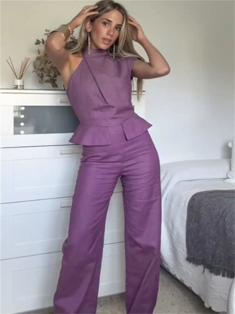 Amber Women's Jumpsuit with Solid Halter Waist, view 5 - Elena Harper