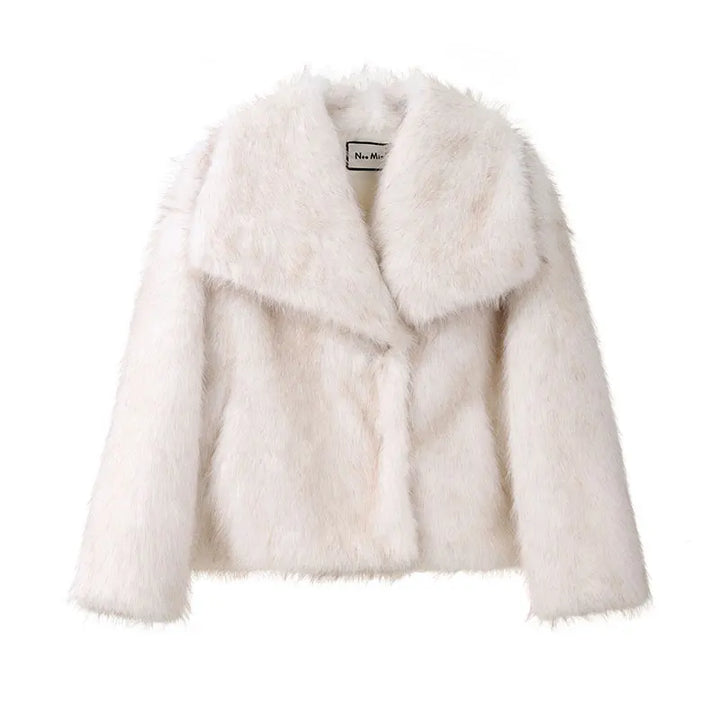 Corinne Faux Fur Coat with Oversized Shawl Collar for Women - Elena Harper