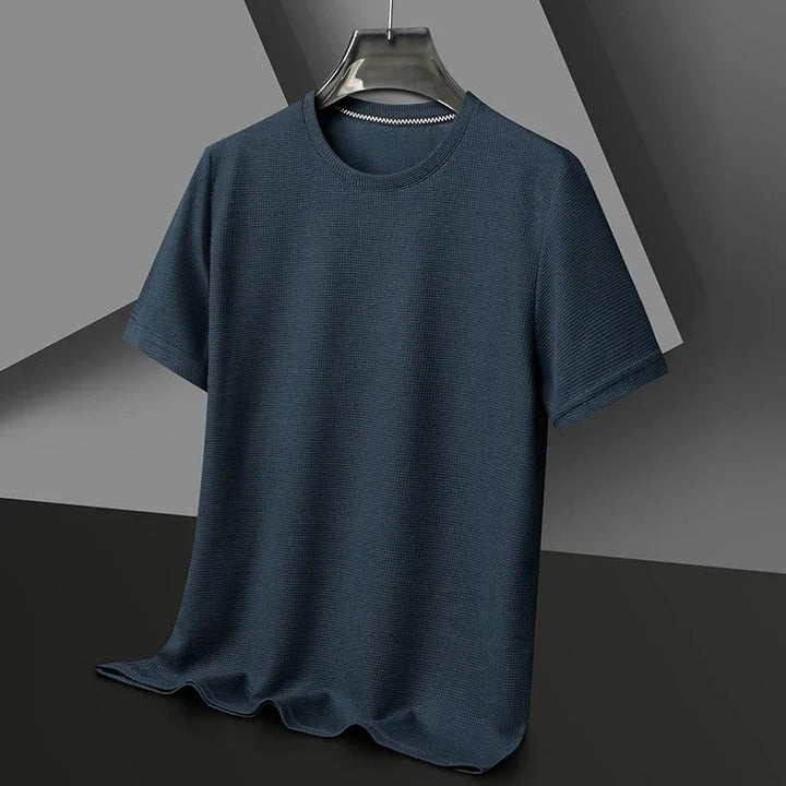 Montarello Men's Waffle-Knit Crew Neck Relaxed Fit Short-Sleeve T-Shirt, view 10 - Elena Harper