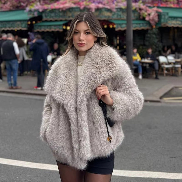 Corinne Faux Fur Coat with Oversized Shawl Collar for Women - Elena Harper