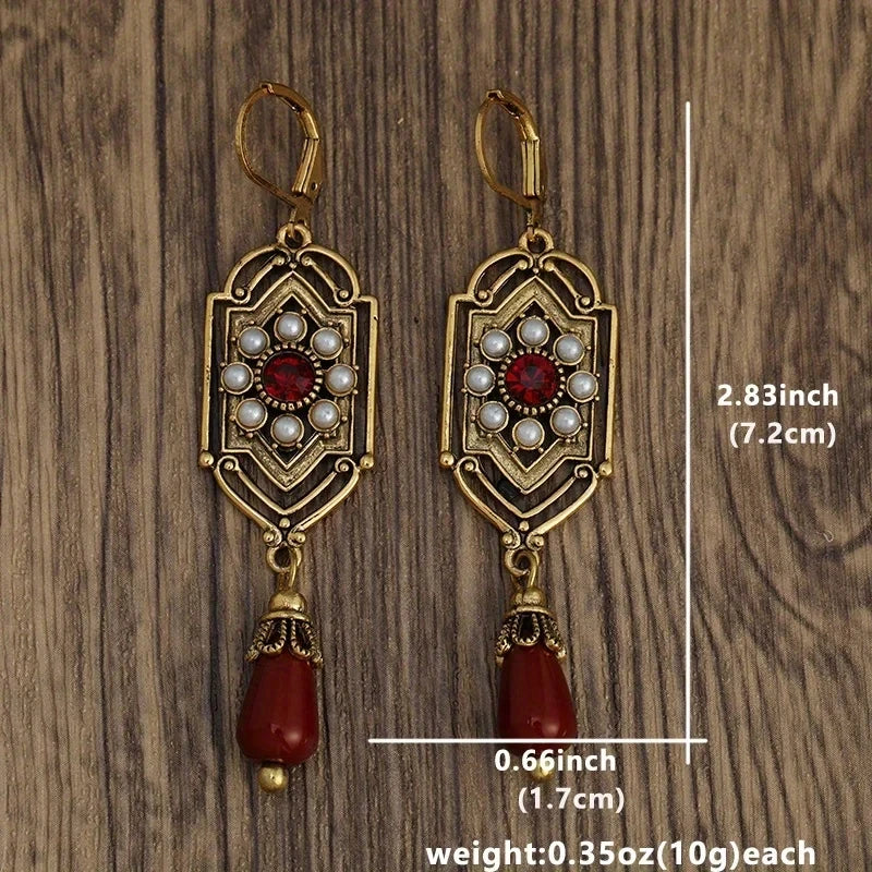 Art Deco Gold Garnet & Pearl Drop Earrings - Elena Harper