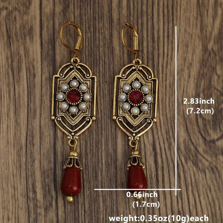 Art Deco Gold Garnet & Pearl Drop Earrings - Elena Harper