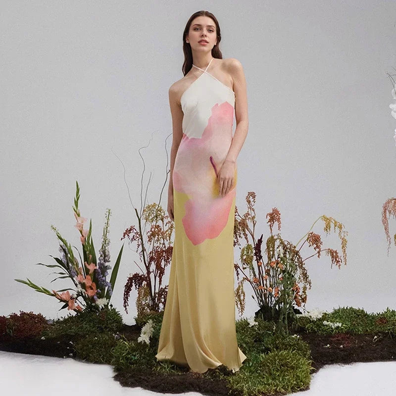 Ismena Elegant Skew Neck Floral Maxi Dress - Elena Harper