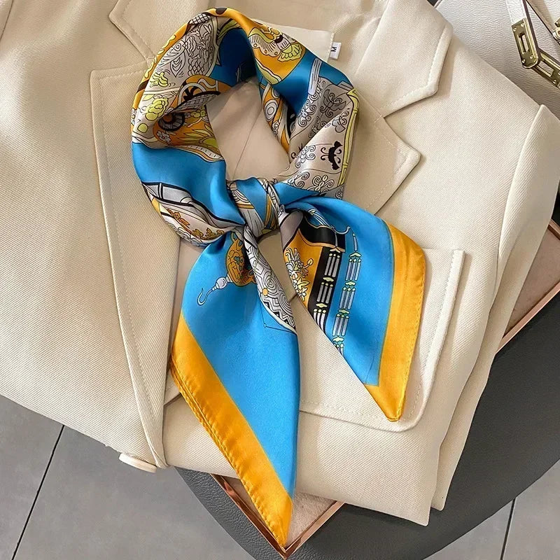 Printed Satin Square Scarf for Women - Hair and Bag Accessory