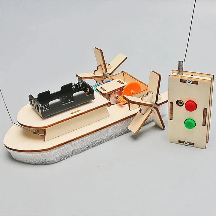 Kid's Educational Wooden Electric Toy Boat Building Kit