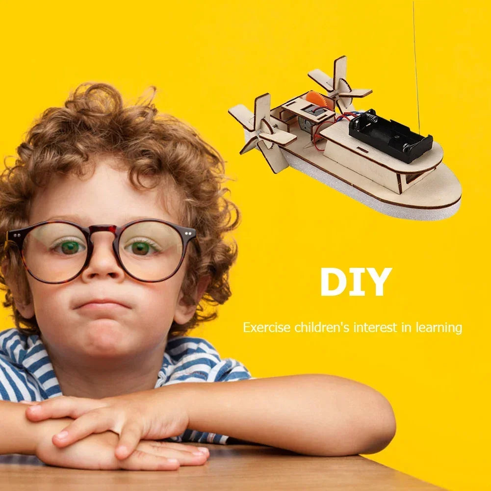 Kid's Educational Wooden Electric Toy Boat Building Kit