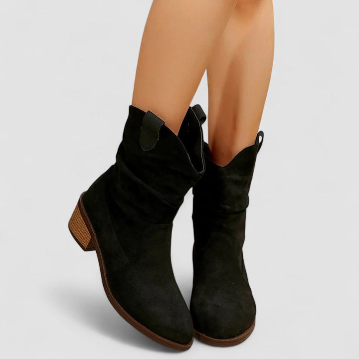 Etta | Women's Slouch Western Ankle Boots with Rounded Toe