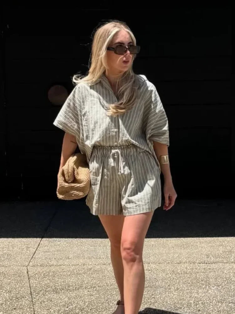 Amber Breezy Striped Shirt Set - Elena Harper