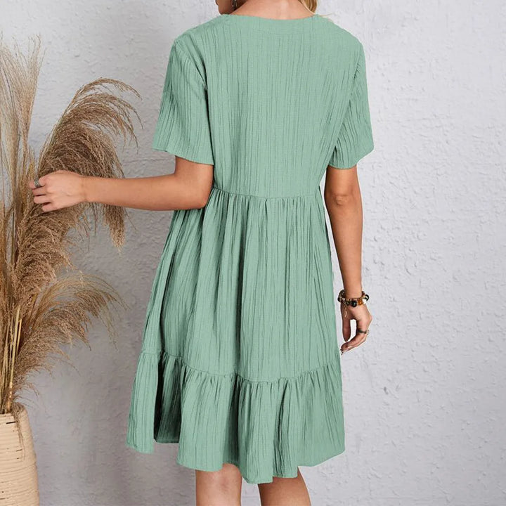 Hadley Boho Chic Ruffle Hem Mini Dress - Elena Harper