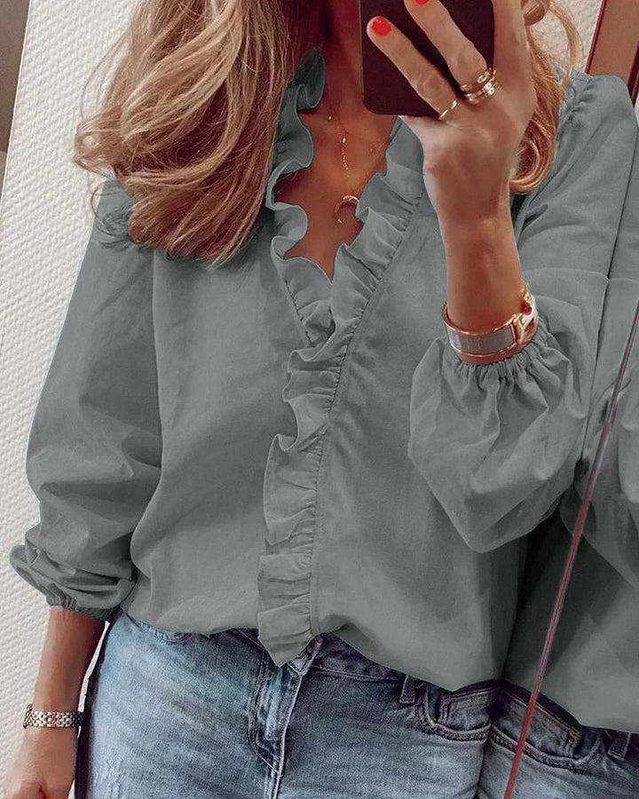 Katharina | Women's Elegant Wrap Blouse with Ruffle Trim