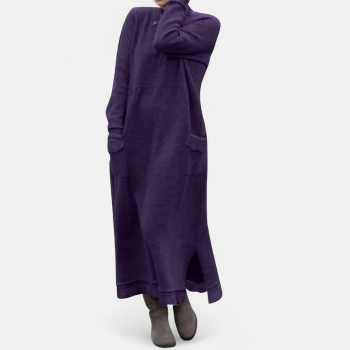 Mara Knitted Maxi Dress Cozy Long Sleeve Oversized Winter Dress - Elena Harper