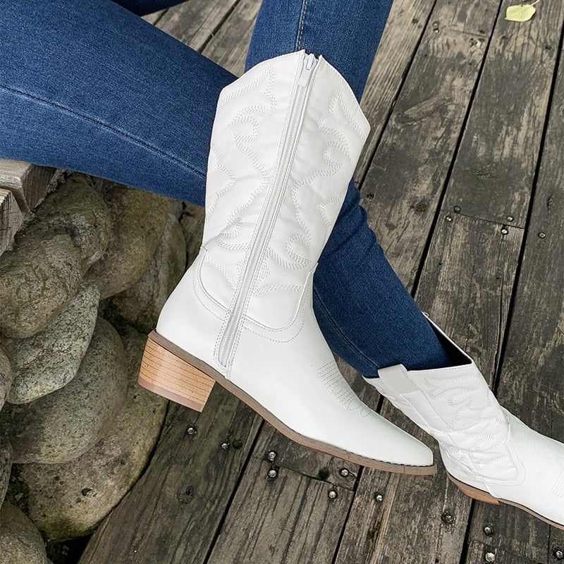Wendy - Retro cowboy boots with side zipper