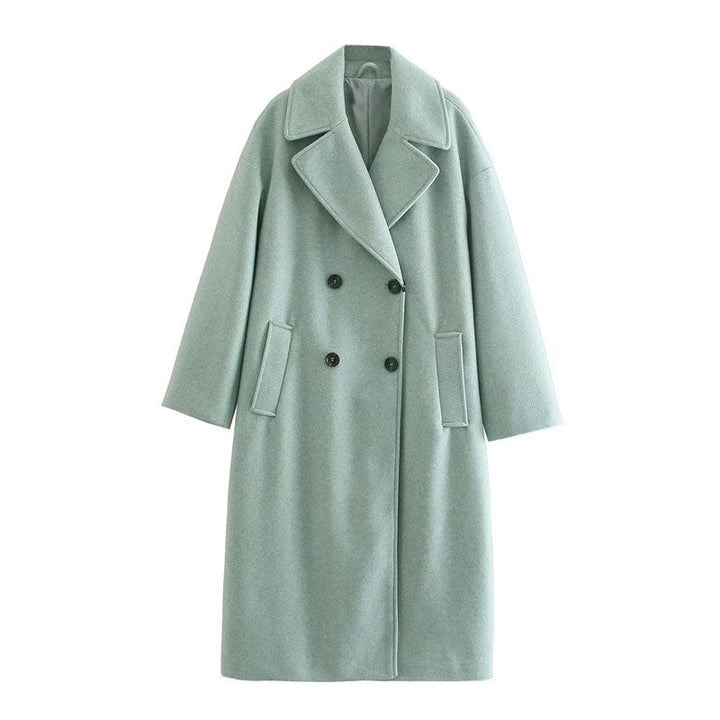 Premium Wool Long Coat for Women – Double-Breasted Long Overcoat