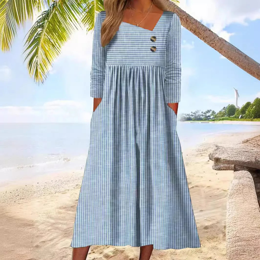 Katia Striped Cotton Midi Dress with Relaxed Elegance - Elena Harper