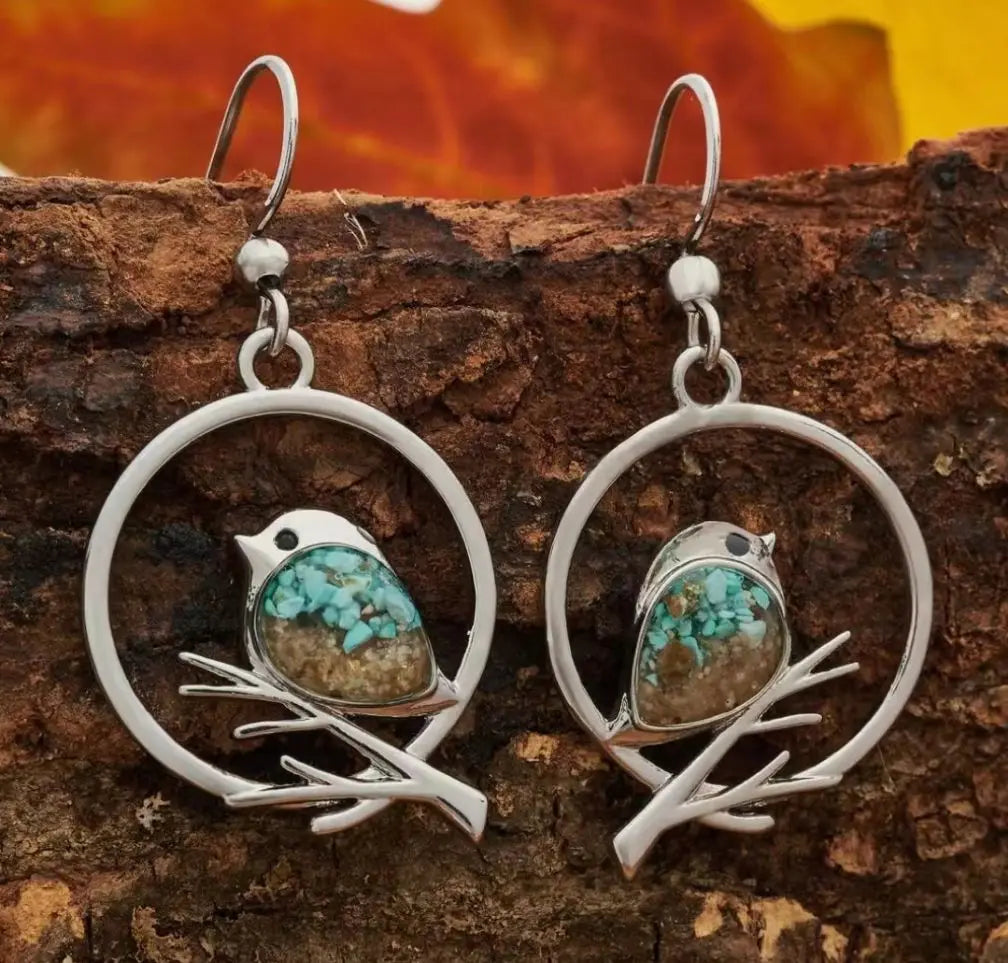 Vintage Bird on Branch Earrings Symbol of Freedom & Serenity - Elena Harper