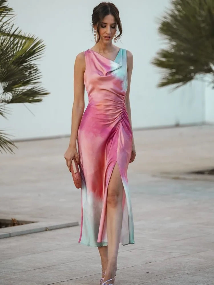 Talia - Tie-Dye Dress with Shawl Collar