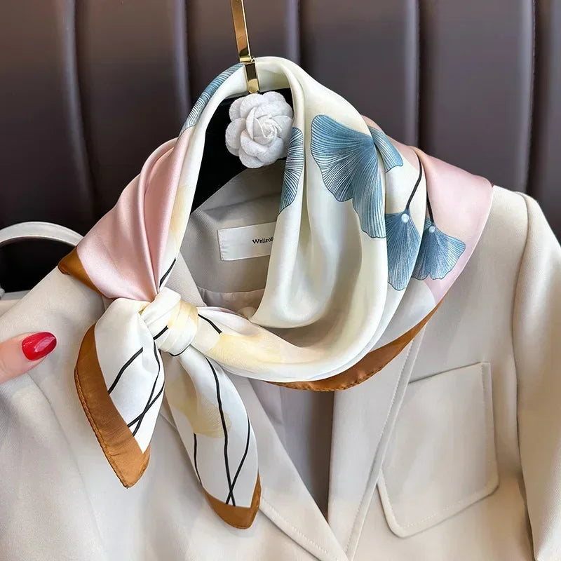 Printed Satin Square Scarf for Women - Hair and Bag Accessory