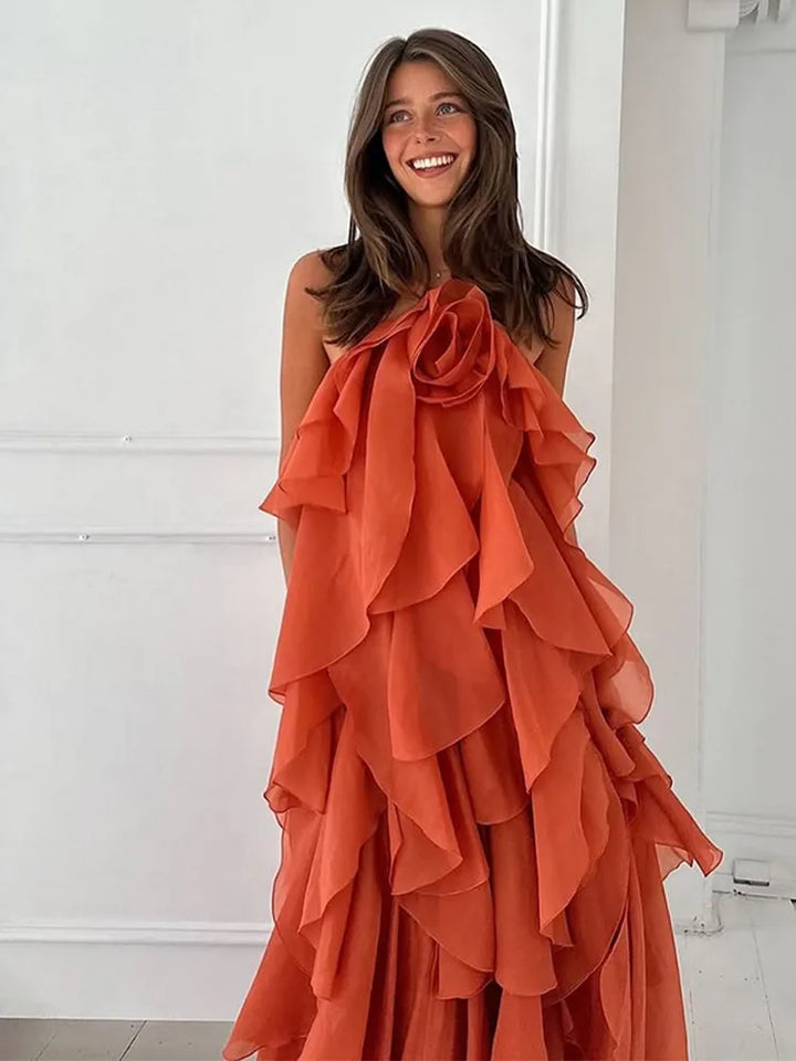 Ila Flowing Summer Dress with Layering Effect, view 2 - Elena Harper
