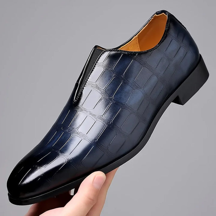 Men's Glossy Crocodile Pattern Slip-On Brogues Dress Shoes