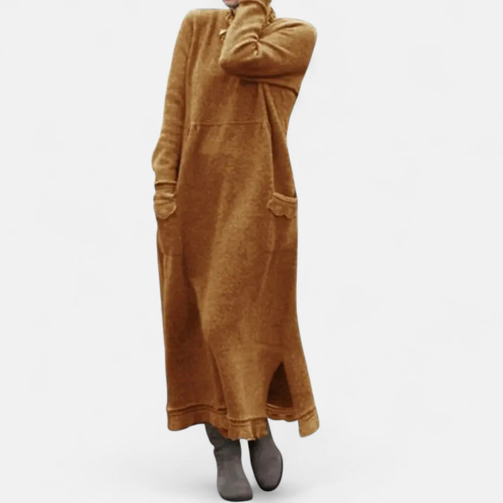 Mara Knitted Maxi Dress Cozy Long Sleeve Oversized Winter Dress - Elena Harper