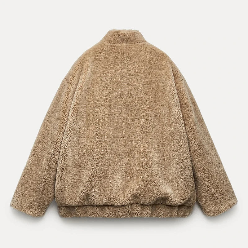 Adelaide Teddy Faux Fur Coat with Drop Shoulder Drape for Women - Elena Harper